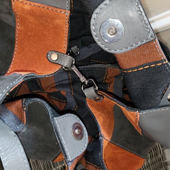 Innue Patchwork Leather Suede Italian Bag Hobo Style Purse Oversized - Picture 7 of 16